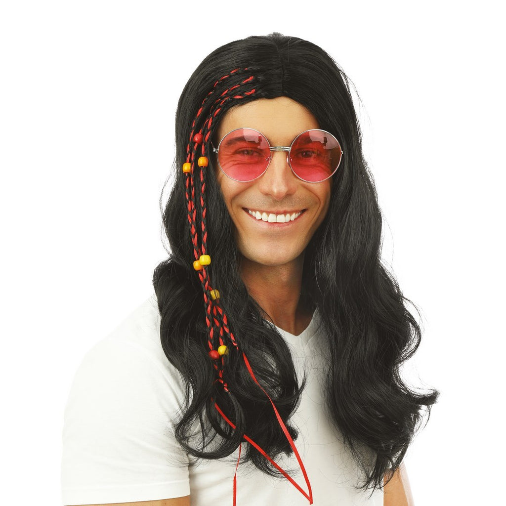 Hippie Perücke glatt - schwarz