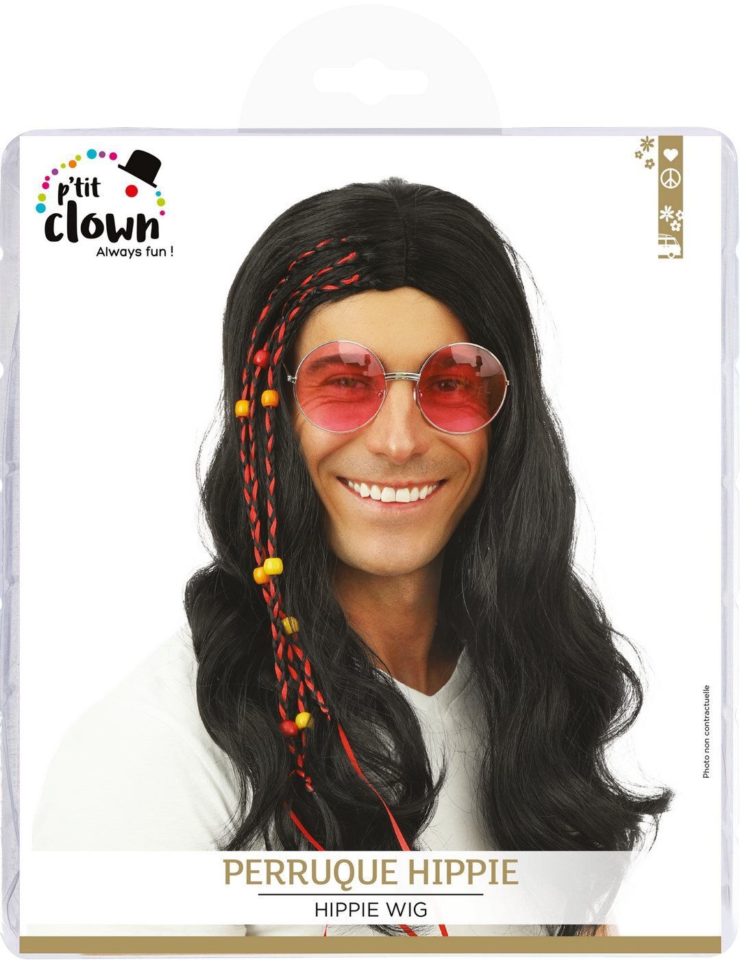Hippie Perücke glatt - schwarz