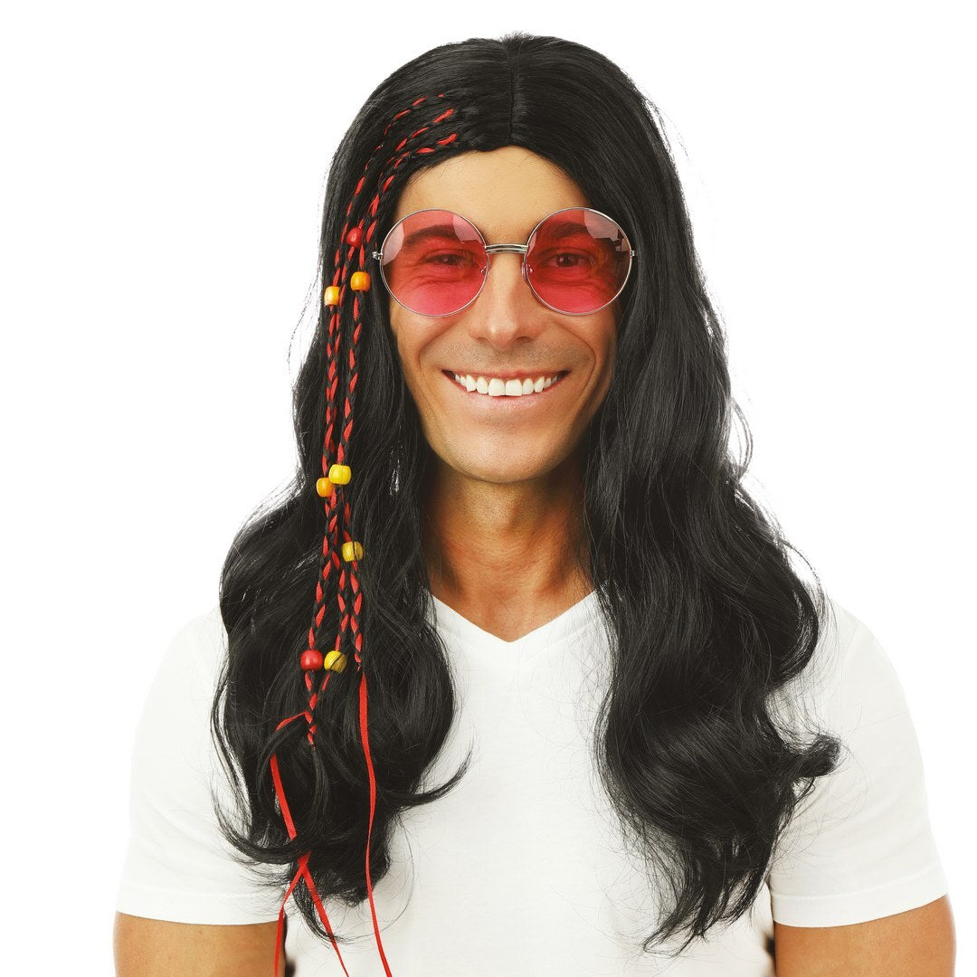 Hippie Perücke glatt - schwarz