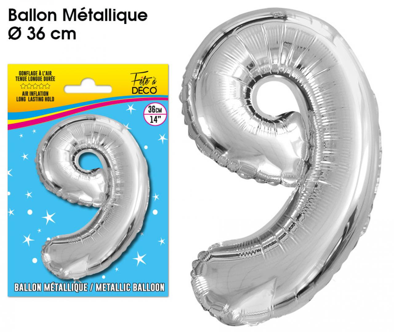 Ballon métallique Argent Chiffre 9