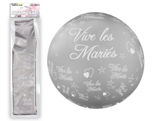 Riesenballon "Vive les mariés" Silber