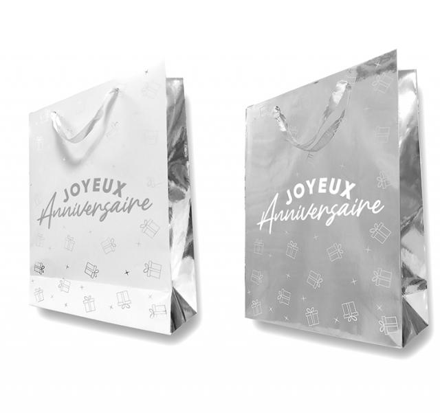 Geschenktasche "Happy Birthday" Groß Silber
