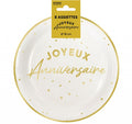 Assiettes x 8 anniversaire 18 cm dorées