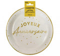 Assiettes x 8 anniversaire 23 cm dorées