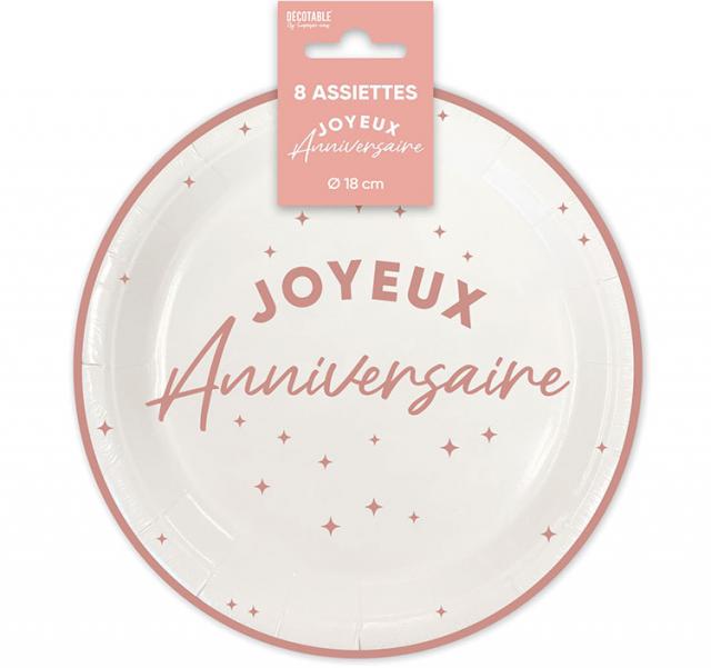Assiettes x 8 anniversaire 18 cm rose gold