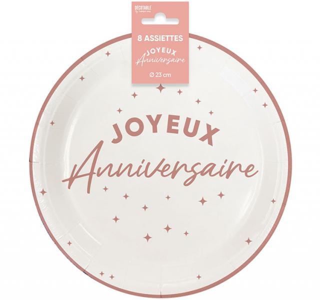 Assiettes x 8 anniversaire 23 cm rose gold