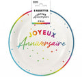 Assiettes x 8 anniversaire 18 cm multicolores