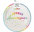 Assiettes x 8 anniversaire 23 cm multicolores