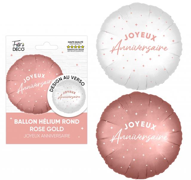 Ballon métallique rond Joyeux Anniversaire ROSE GOLD