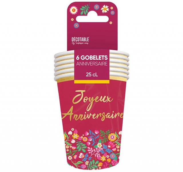 BECHER X 6 GEBURTSTAG BLUMEN 25CL
