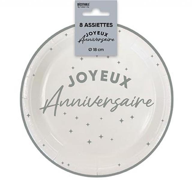 8 Teller Geburtstag 18 cm Silber