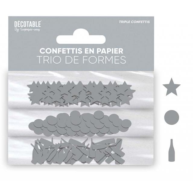 Trio de Confettis Papier Argent