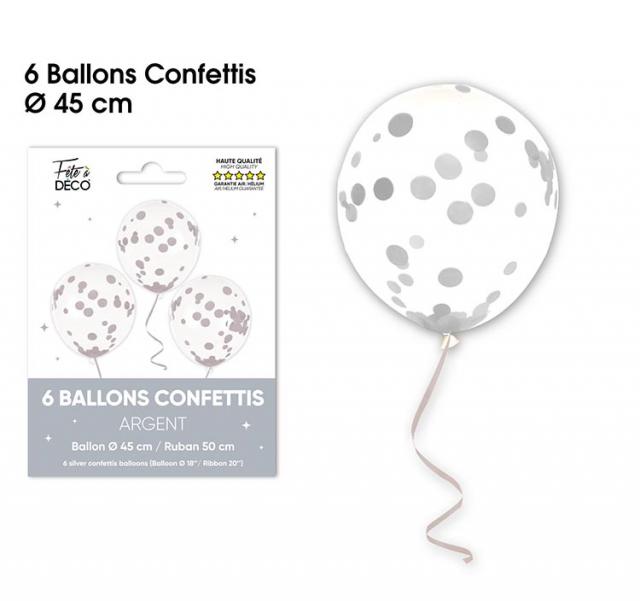 6 Konfetti-Ballons Silber