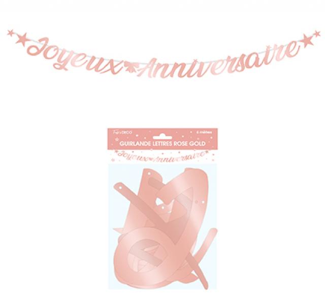 Girlande Buchstaben Metallic 2,5m Happy Birthday Rose Gold