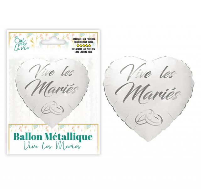 Metallic-Ballon Hochzeit Herz weiß und silber