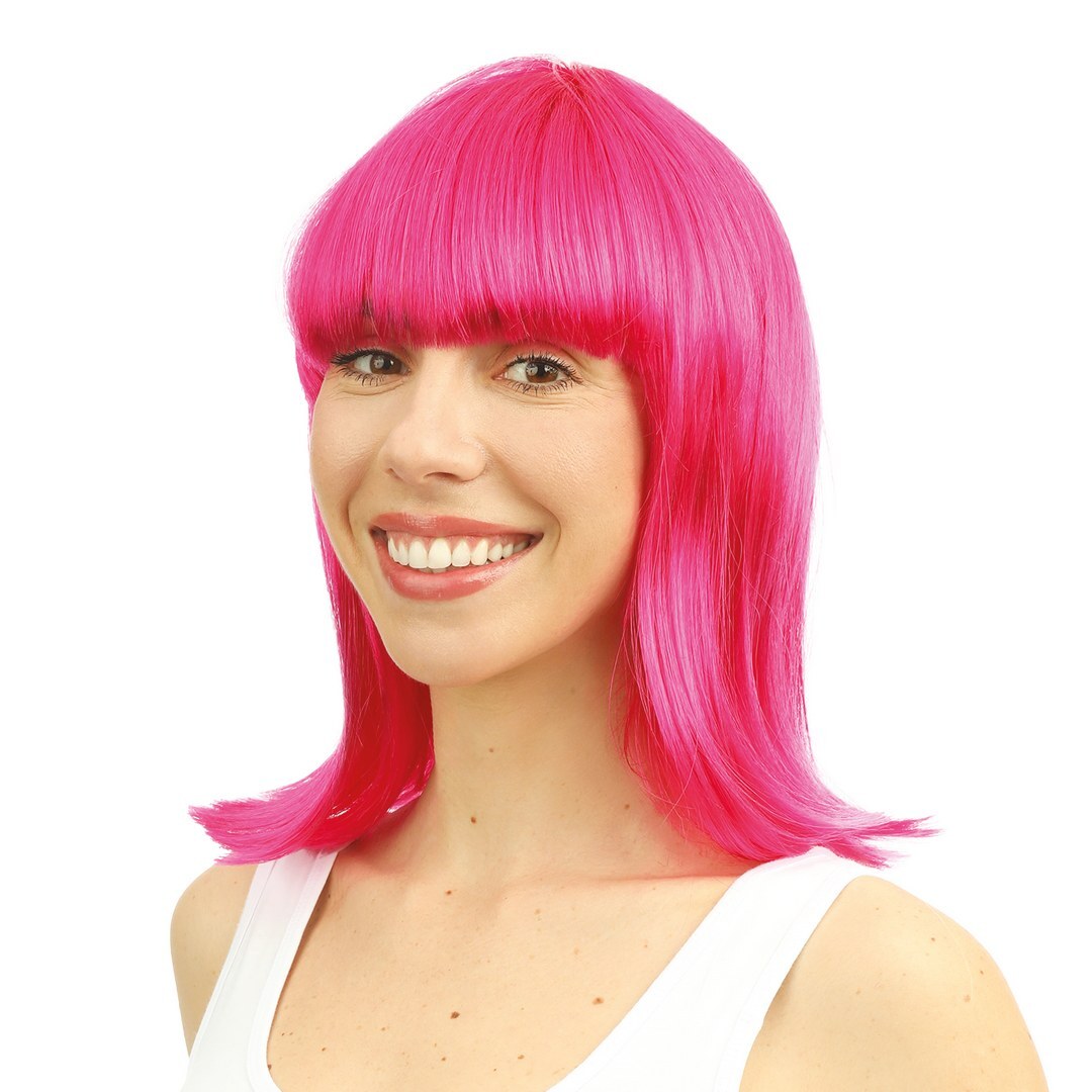 Gerade, mittellange Perücke mit Pony – rosa