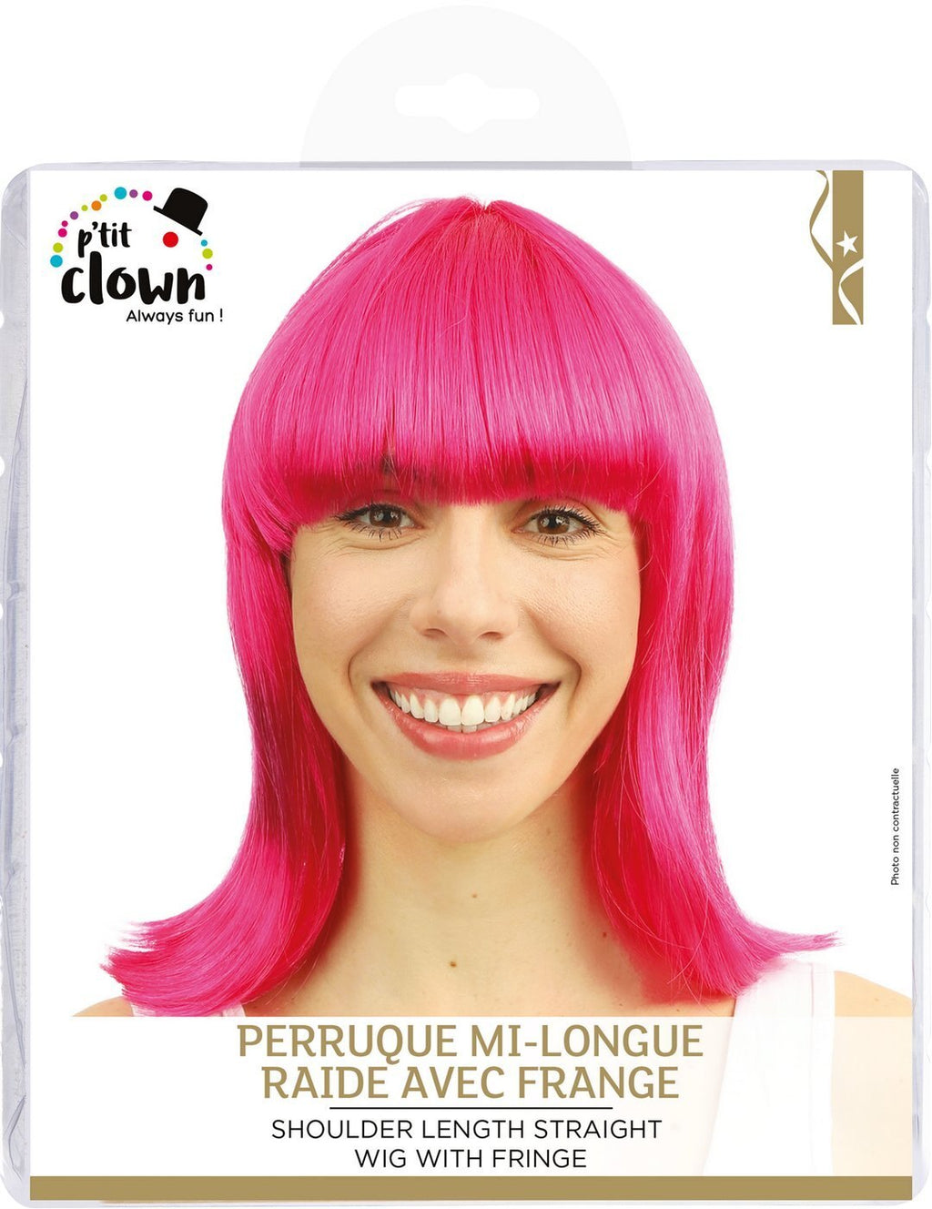 Gerade, mittellange Perücke mit Pony – rosa