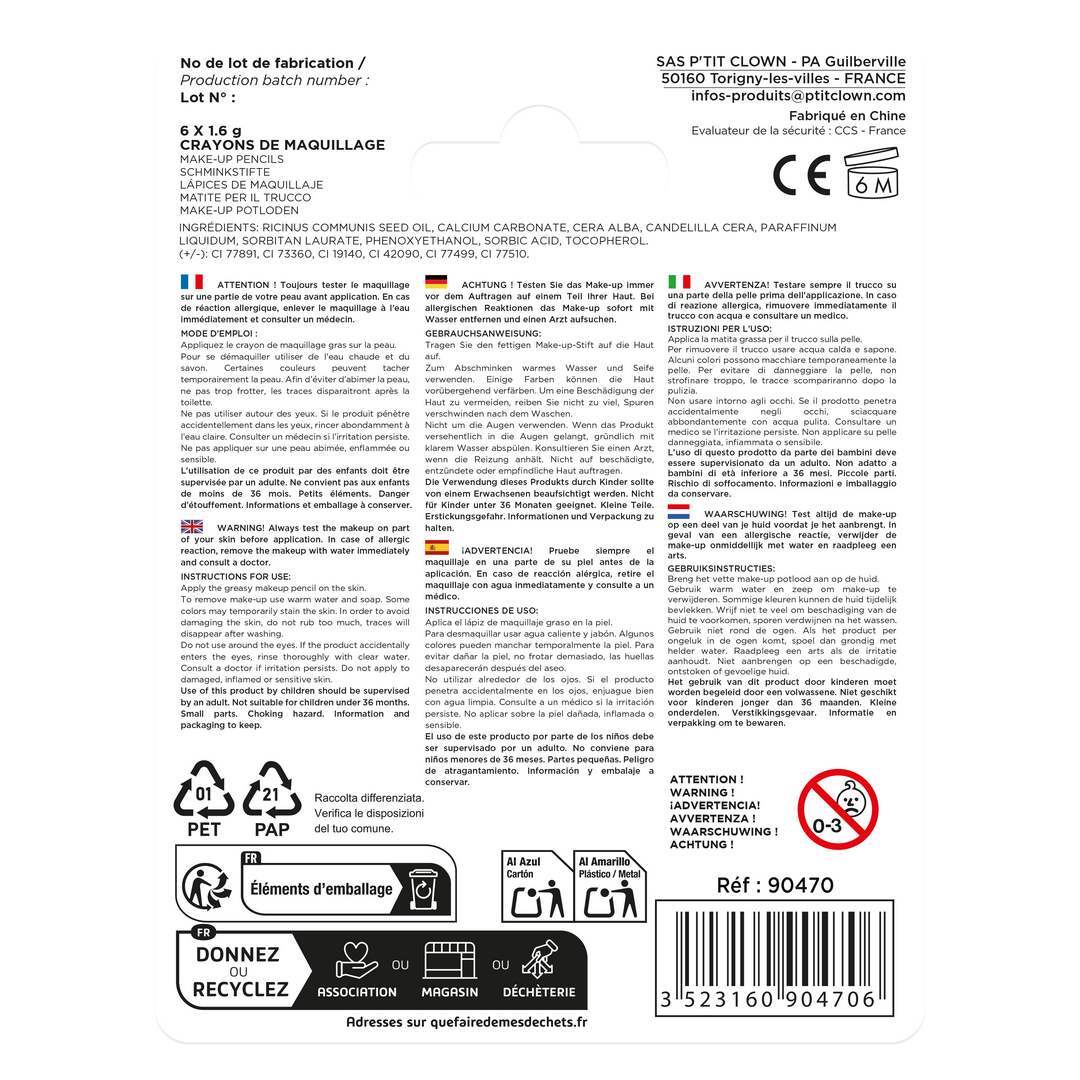 Schminkstifte – Fettstifte, 6er-Set