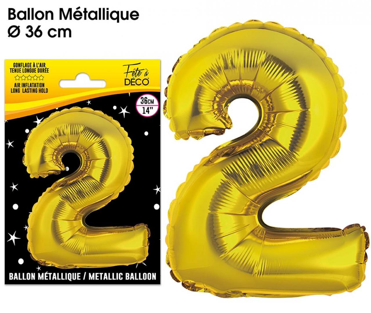 Ballons métalliques OR chiffre 2