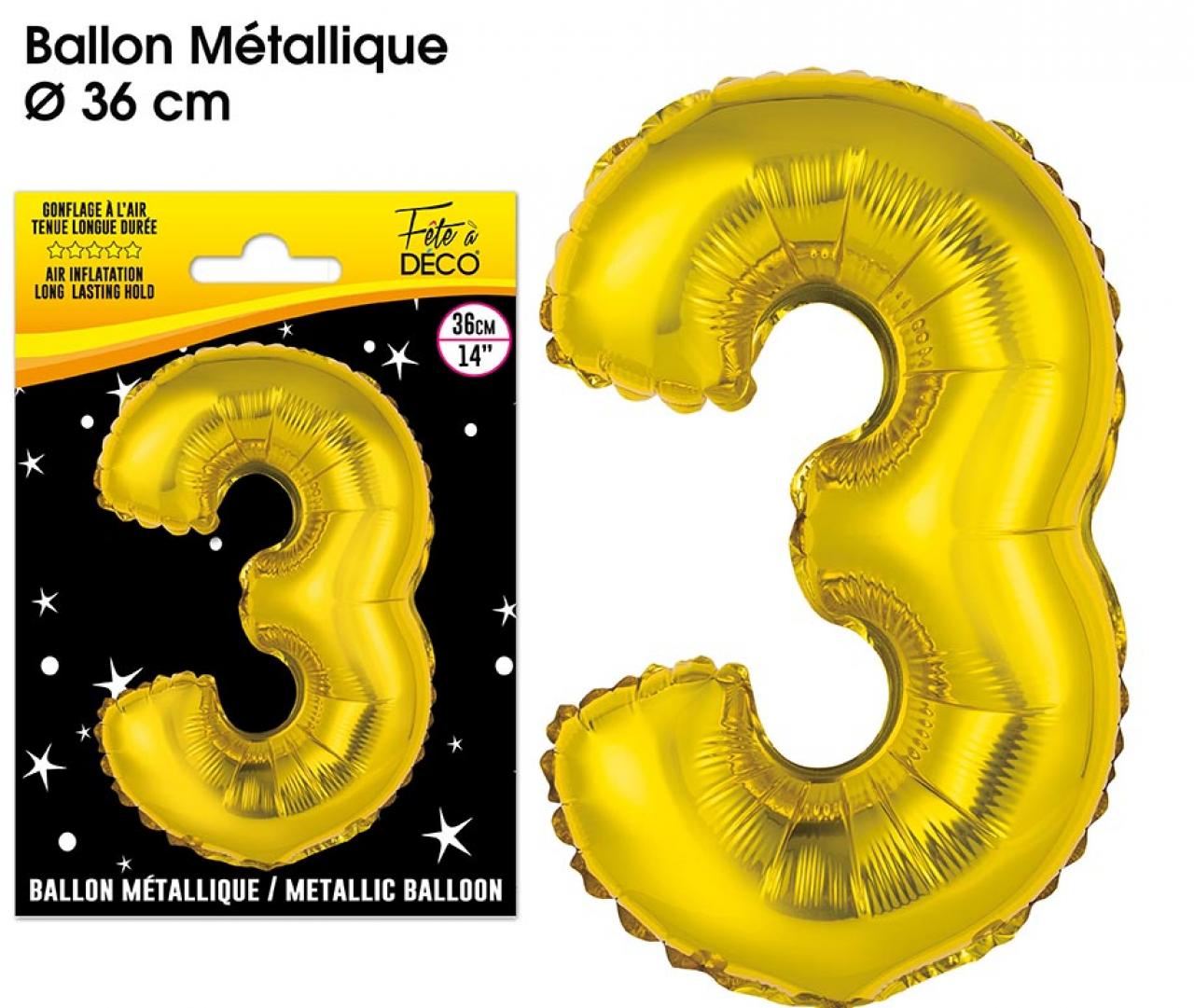 Ballons métalliques OR chiffre 3