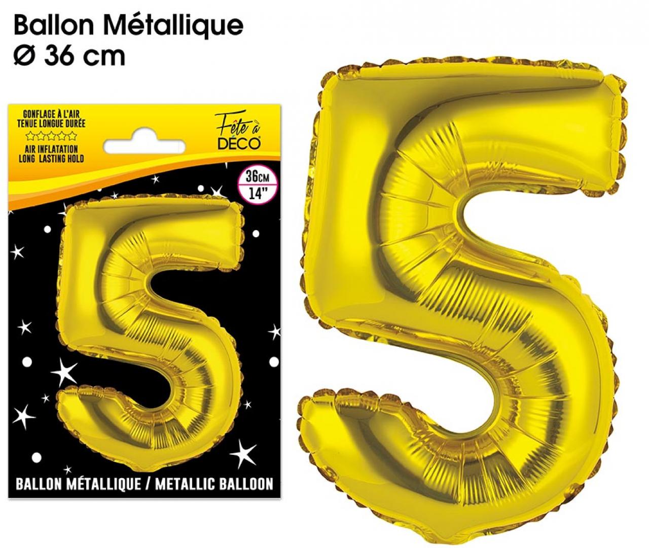Ballons métalliques OR chiffre 5