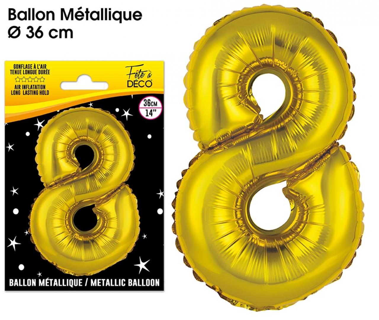 Ballons métalliques OR chiffre 8