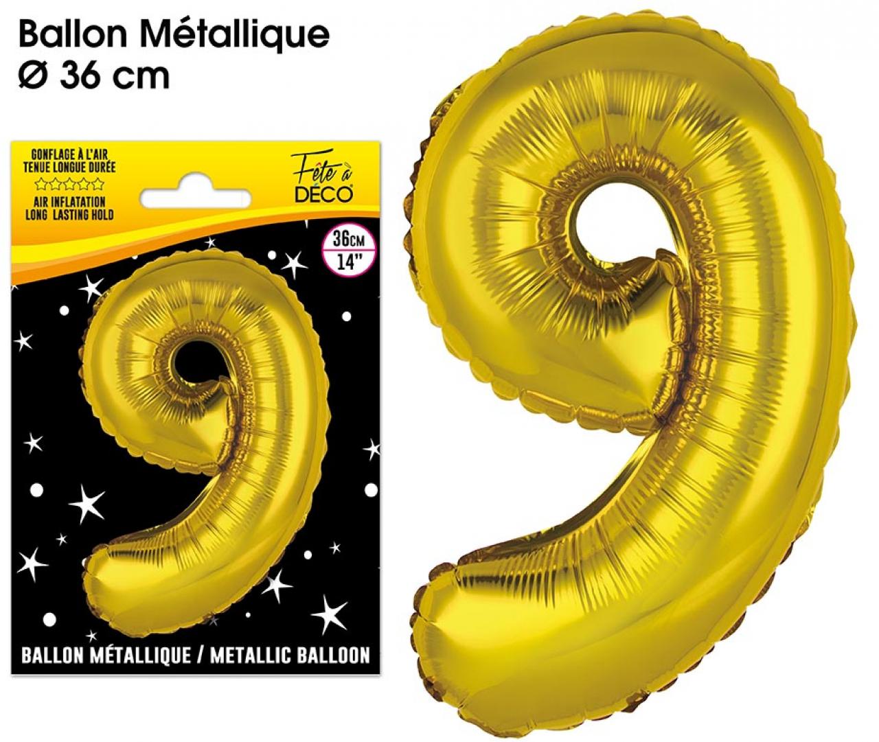 Ballons métalliques OR chiffre 9