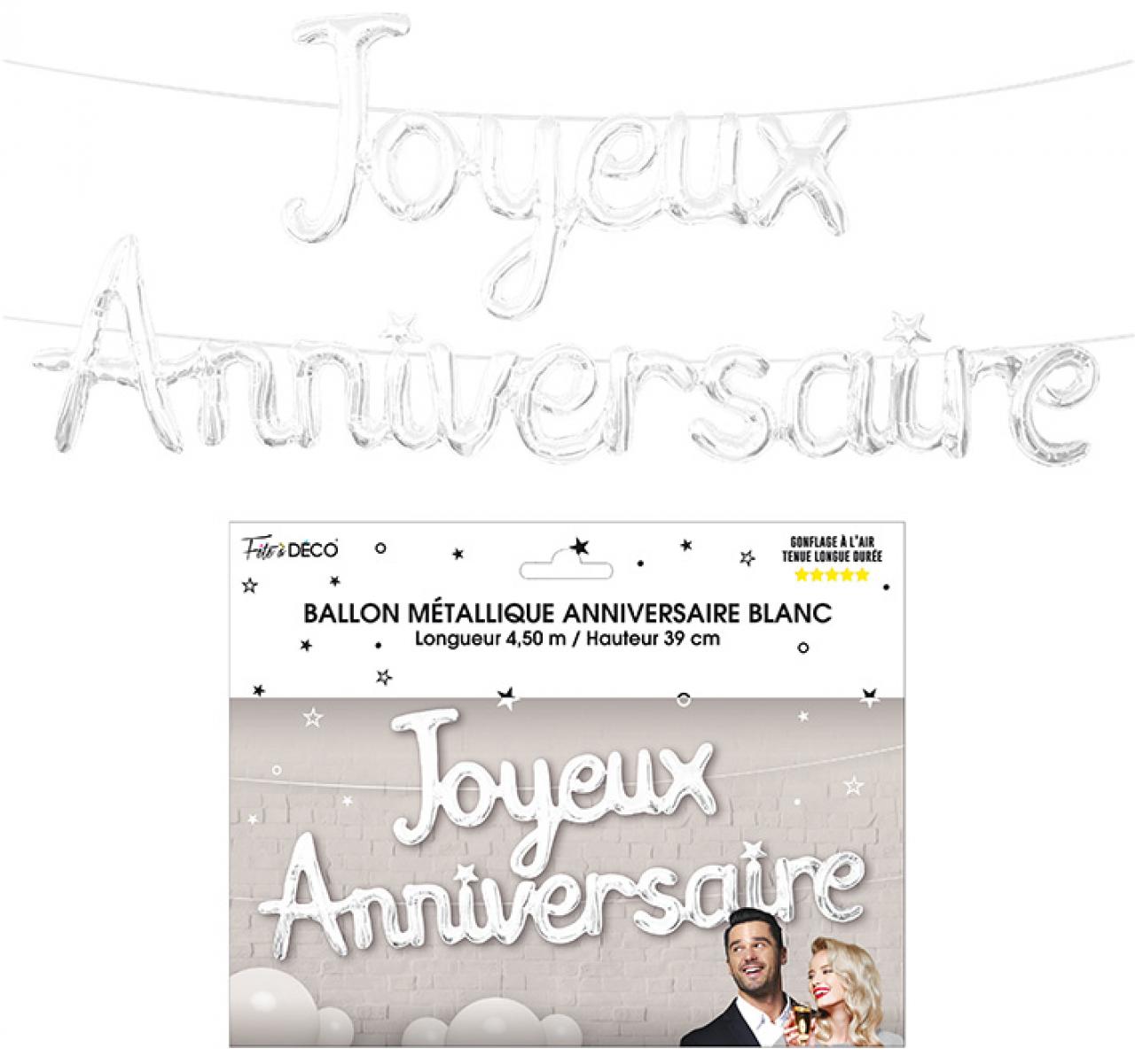 Ballon métallique Joyeux Anniversaire Couleur blanc