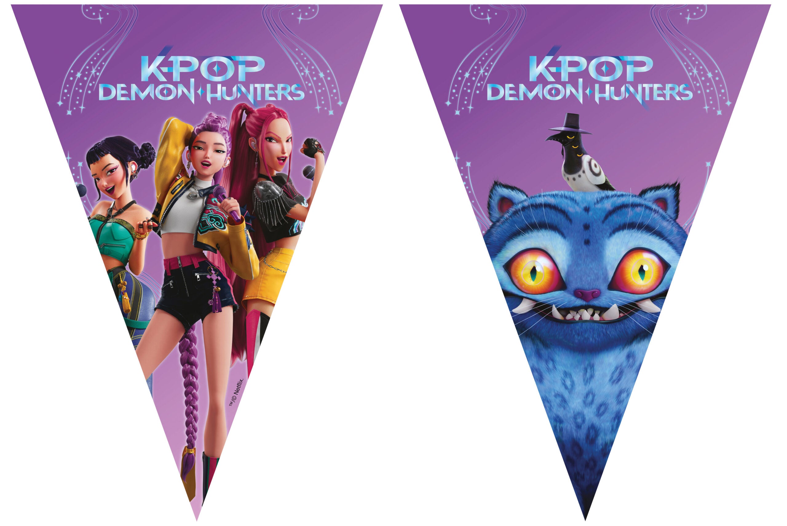 1 guirlande de drapeaux triangulaires en papier « K-POP Demon Hunters »