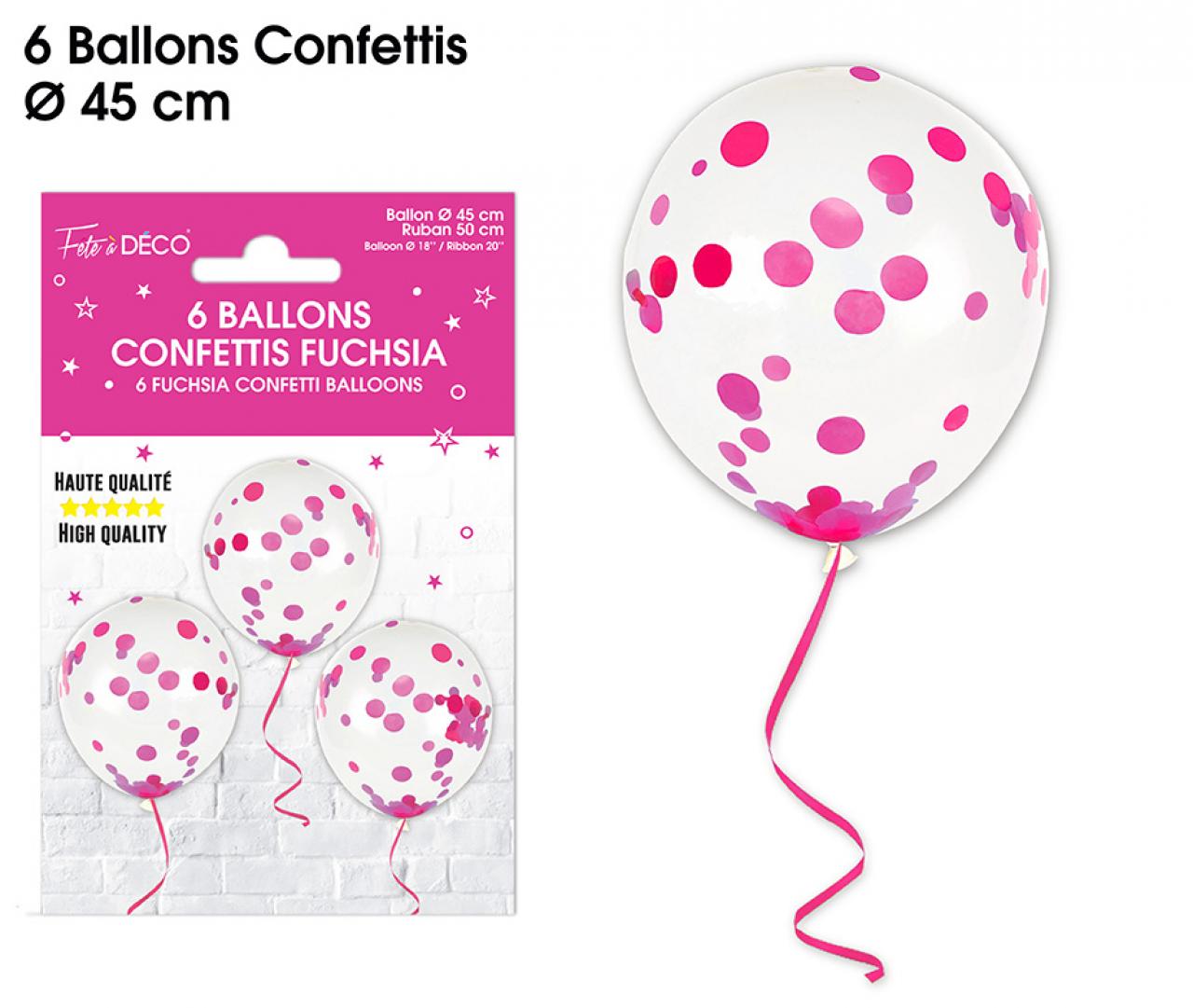 6 fuchsiafarbene Konfetti-Ballons