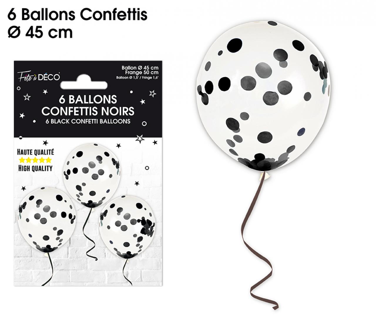 6 schwarze Konfetti-Ballons