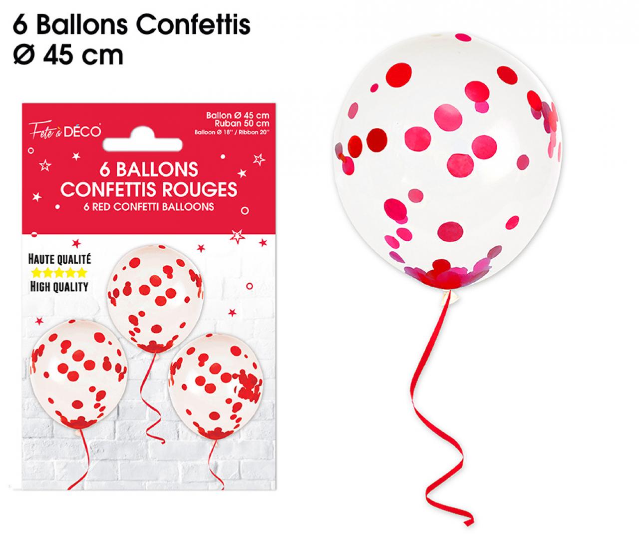 6 Ballons Confettis rouges