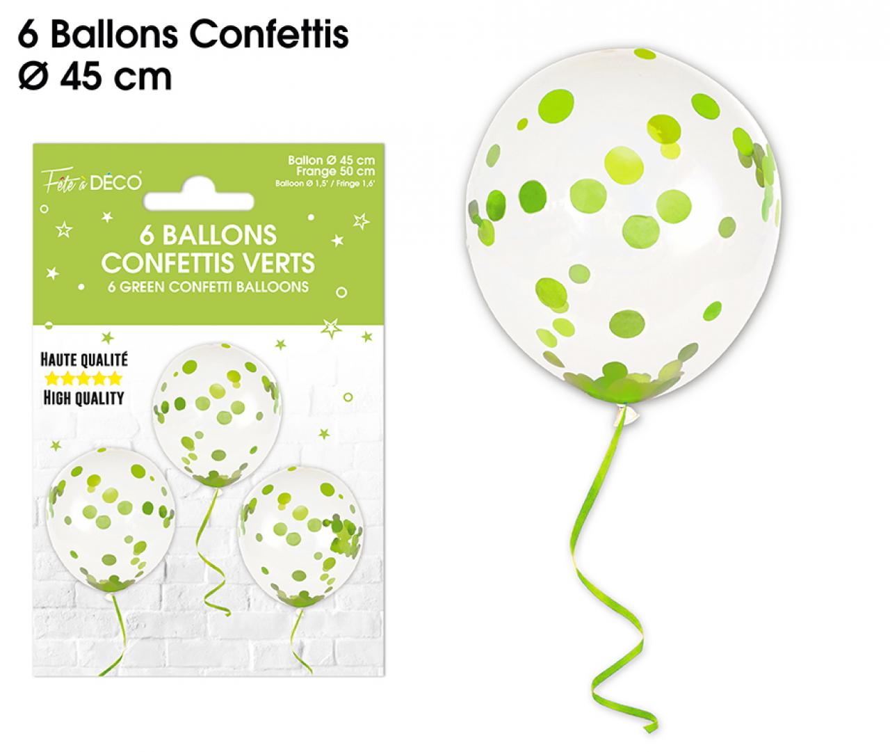 6 Ballons Confettis verts