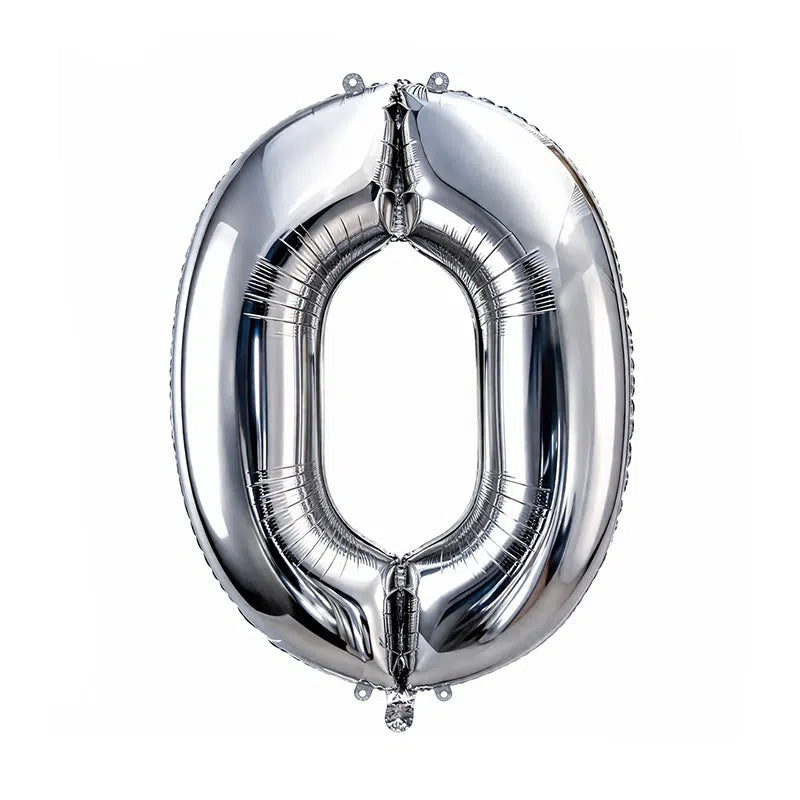 Folienballon - 88 cm - silber - Ziffer 0