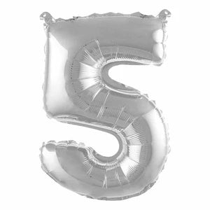 Folienballon - 88 cm - silber - Ziffer 5