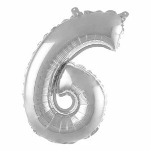 Folienballon - 88 cm - silber - Ziffer 6